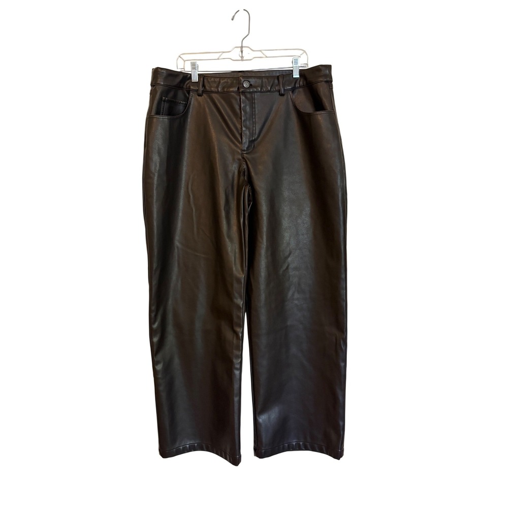 Wild Fable Women Brown Faux Leather Wide Leg Pants Size 16 NWT 331 07 2855